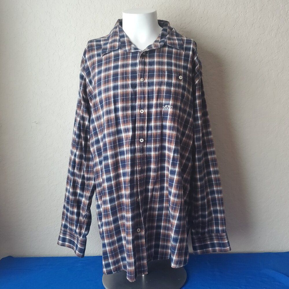 Blaser Jagdwaffen Ben Flannel Shirt Men's 3XL Blue Brown Plaid Button Down